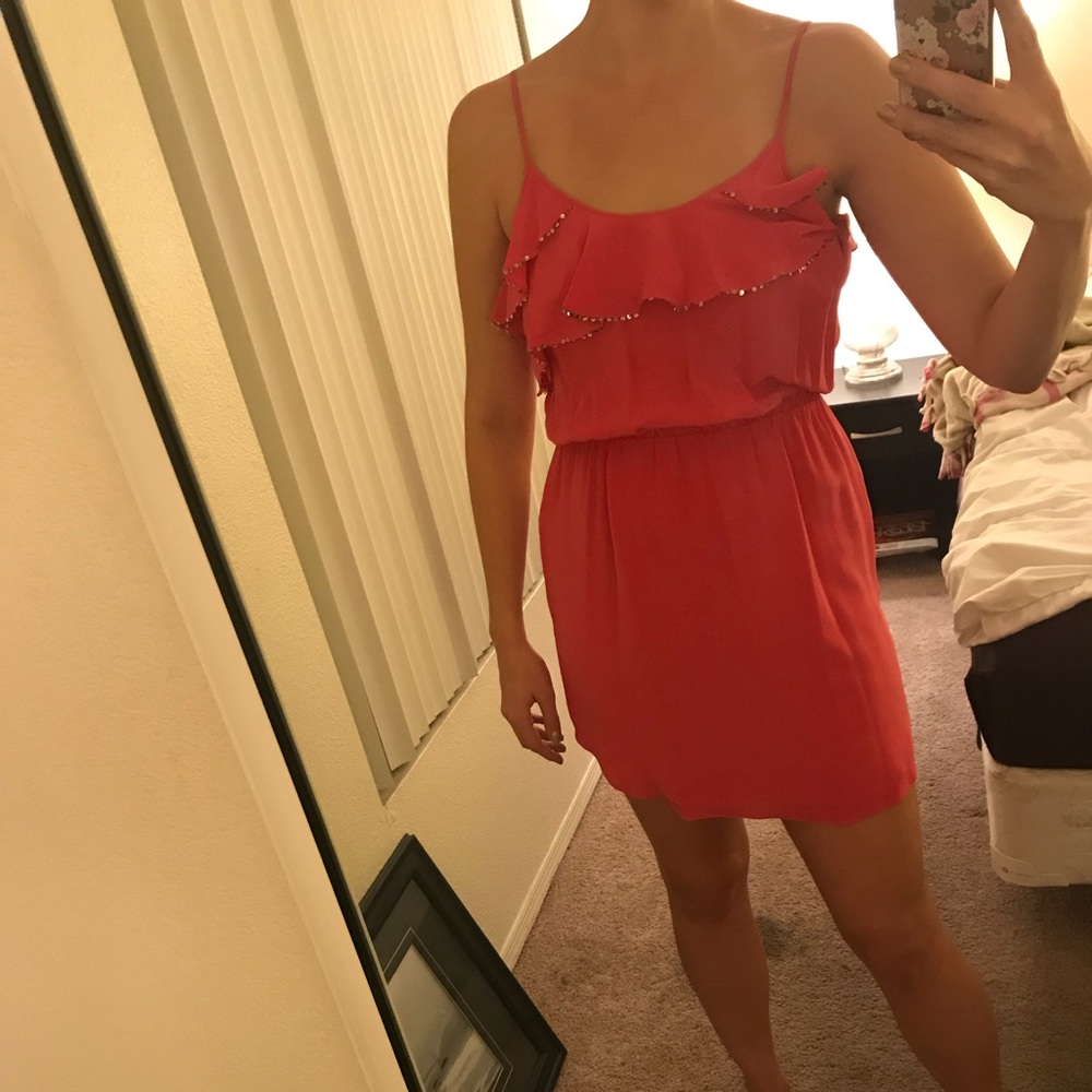 Rebecca Taylor bright pink w/sequin lined ruffle